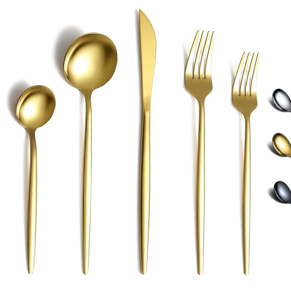 Gold Silverware Set, 20 Pieces, Stainless Steel with Titanium Gold Plating, Service for 4 (2-Pack)
